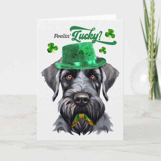 Cartes Pour Fêtes Annuelles Black Schnauzer Dog Feelin' Lucky St Patrick's Day (Devant)