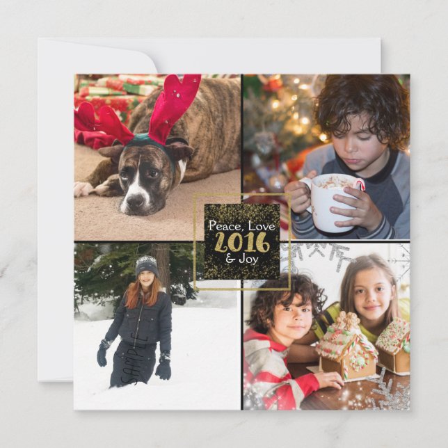 Cartes Pour Fêtes Annuelles Black & Sparkling Faux Gold 2016 Holiday 4 Photo (Devant)
