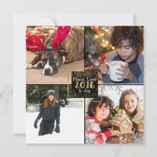 Cartes Pour Fêtes Annuelles Black & Sparkling Faux Gold 2016 Holiday 4 Photo