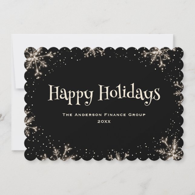 Cartes Pour Fêtes Annuelles Black Sparkling Snowflakes Corporate Business (Devant)