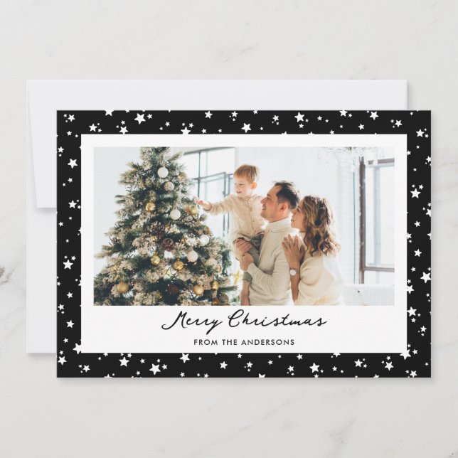 Cartes Pour Fêtes Annuelles Black Starry Photo Joyeux Noël (Devant)
