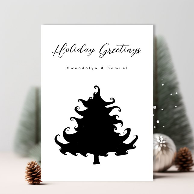 Cartes Pour Fêtes Annuelles Black Tree Christmas Minimalist (Créateur téléchargé)