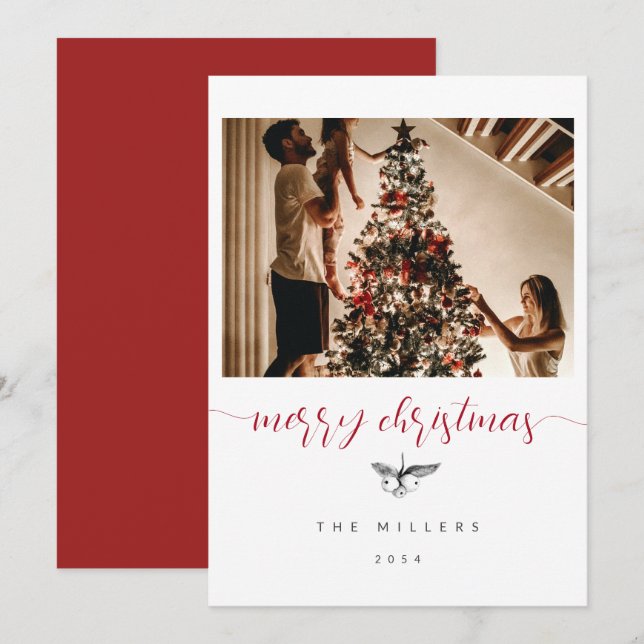 Cartes Pour Fêtes Annuelles Black White Berries Sketch Famille Photo Noël (Devant / Derrière)