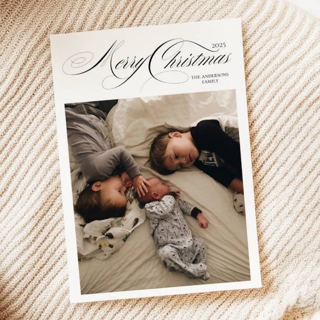 Cartes Pour Fêtes Annuelles Black White Calligraphy Photo Joyeux Noël (Créateur téléchargé)