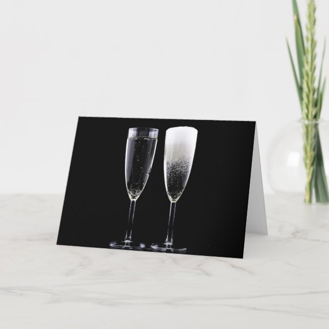 Cartes Pour Fêtes Annuelles Black White Champagne Bouteille Festive Lunettes d (Devant)