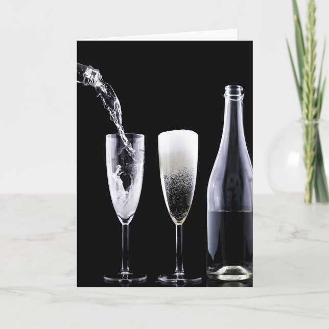 Cartes Pour Fêtes Annuelles Black White Champagne Bouteille Festive Lunettes d (Devant)