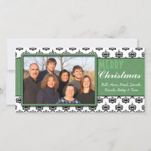 Cartes Pour Fêtes Annuelles Black & White Damask Green Trier Joyeux Noël
