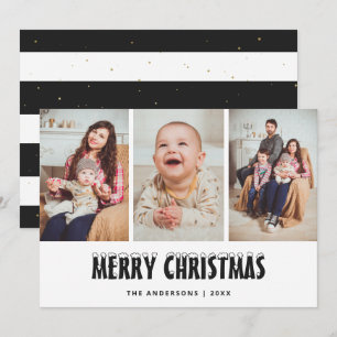 Cartes Pour Fêtes Annuelles Black White Gold Photo Collage de photos de Noël