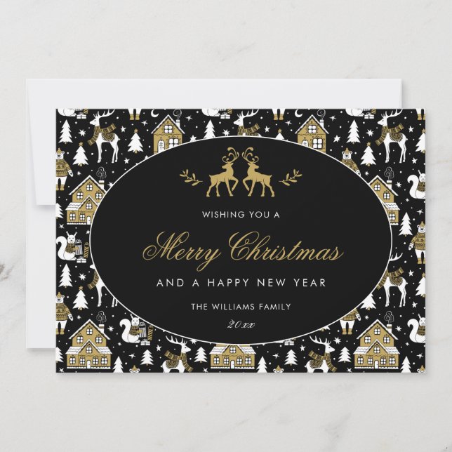 Cartes Pour Fêtes Annuelles Black White Gold Winter Pattern (Devant)