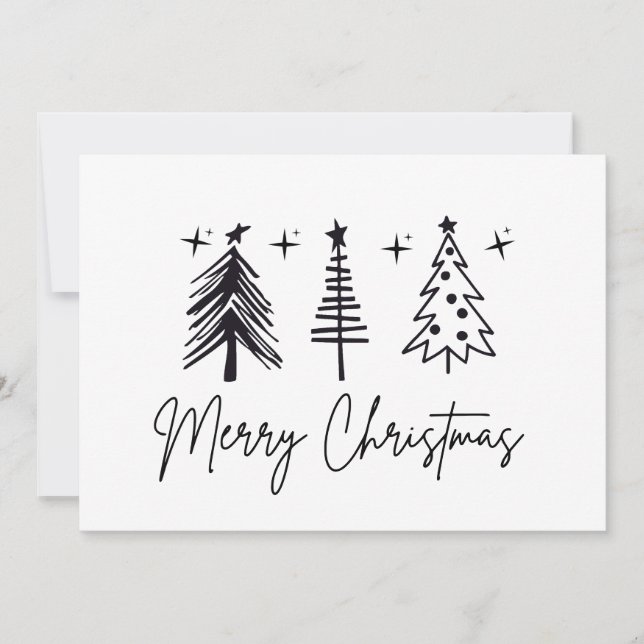 Cartes Pour Fêtes Annuelles Black White Merry Christmas Tree Holiday Card (Devant)