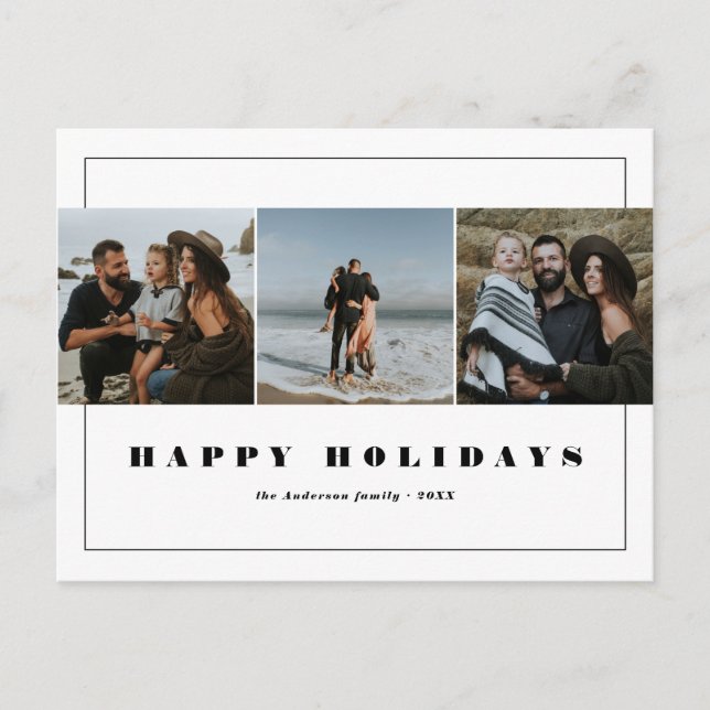 Cartes Pour Fêtes Annuelles Black & White Minimalist Happy Holidays 3 Photo (Devant)