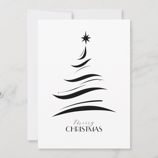 Cartes Pour Fêtes Annuelles Black & white simple Christmas tree modern (Devant)