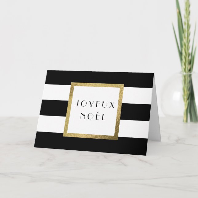 Cartes Pour Fêtes Annuelles Black & White Stripe "Joyeux Noël" Christmas (Devant)