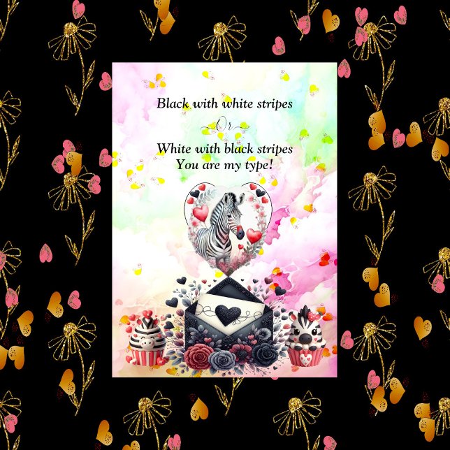 Cartes Pour Fêtes Annuelles Black White Stripes Romantique Zebra Saint Valenti (Black White Stripes Romantic Zebra Valentine's Day Holiday Card)