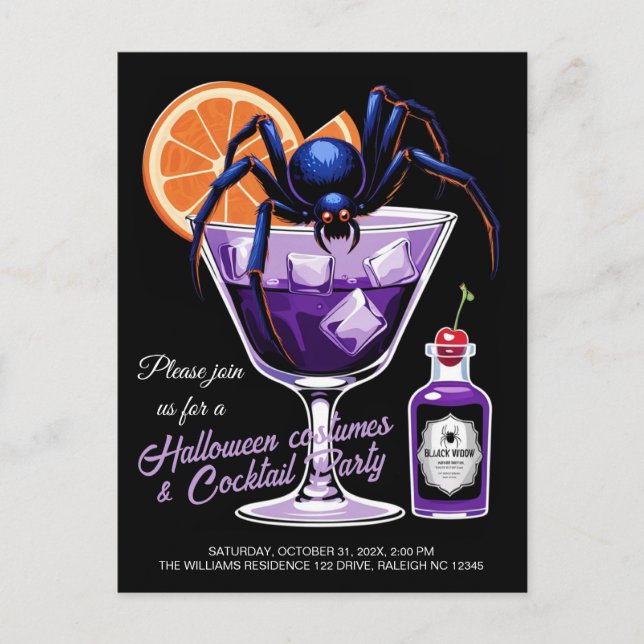 Cartes Pour Fêtes Annuelles Black Widow Halloween Cocktail (Devant)