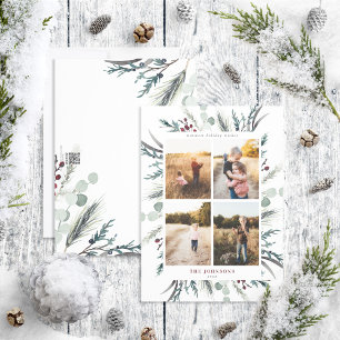 Cartes Pour Fêtes Annuelles Black Winter Botanical 4 Photo Holiday Card