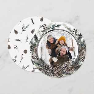 Cartes Pour Fêtes Annuelles Black Winter Pine Cône Wire Round Photo Holiday 