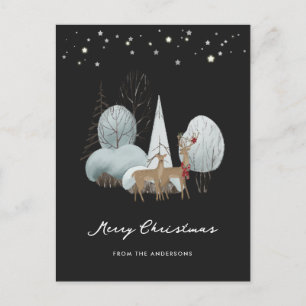 Cartes Pour Fêtes Annuelles Black Winter Scène Stars Forêt Cerf Noël