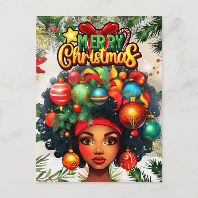 Cartes Pour Fêtes Annuelles Black Woman Melanin Noël Afro Natural Queen (Devant)