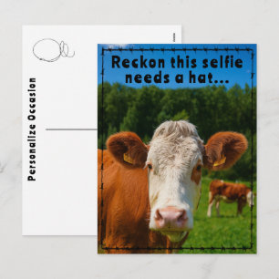 Cartes Pour Fêtes Annuelles Blague drôle de vache western en selfie de style r
