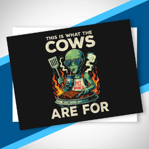 Cartes Pour Fêtes Annuelles Blague Rétro de Grillades Alien Cow Abduction Drôl