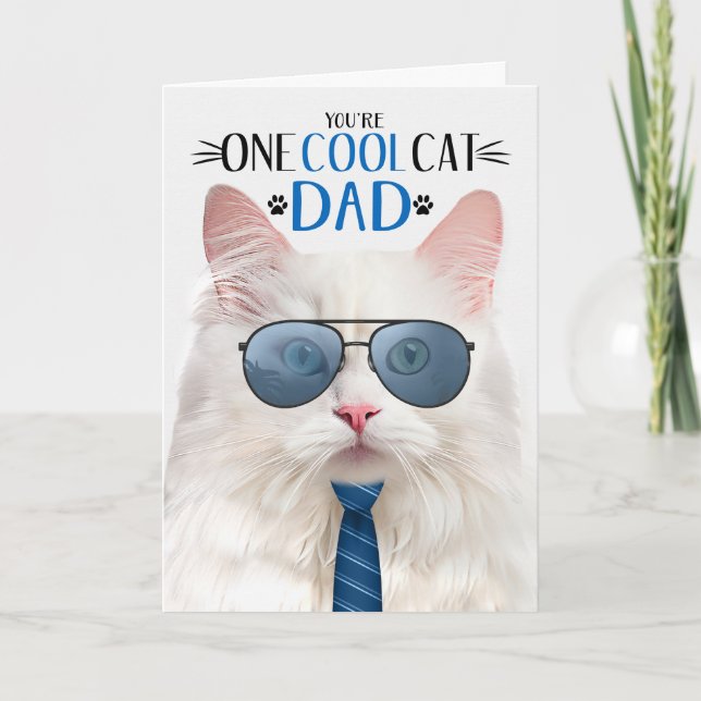 Cartes Pour Fêtes Annuelles Blanc Angora Chat Fête des pères Un Cool Chat (Devant)