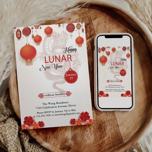 Cartes Pour Fêtes Annuelles Blanc de Chine Bonne année lunaire du sna (Créateur téléchargé)