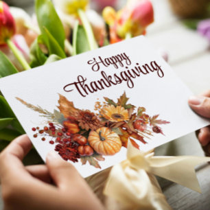 Cartes Pour Fêtes Annuelles Blanc Élégant d'Automne Bonne Action de Grâce
