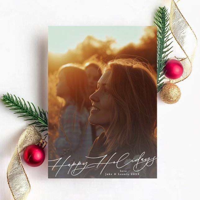 Cartes Pour Fêtes Annuelles Blanc Elégant Splendor Photo Happy (Créateur téléchargé)