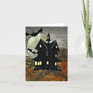 Cartes Pour Fêtes Annuelles BLANC hanté éffrayant d'art d'horreur de bâti