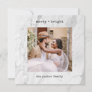 Cartes Pour Fêtes Annuelles Blanc marbre   Joyeux Noël avec photo