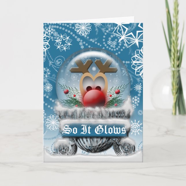 Cartes Pour Fêtes Annuelles Blanc mignon de Snowglobe de renne de Noël à (Devant)