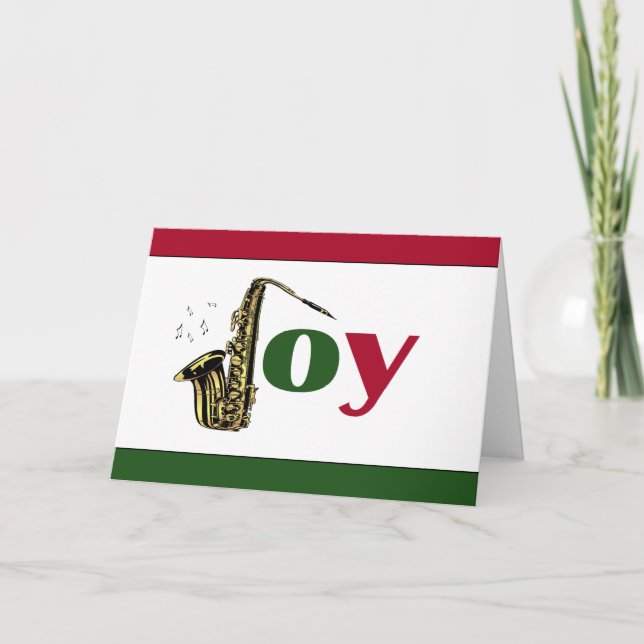 Cartes Pour Fêtes Annuelles Blanc vert rouge de joie de saxophone (Devant)