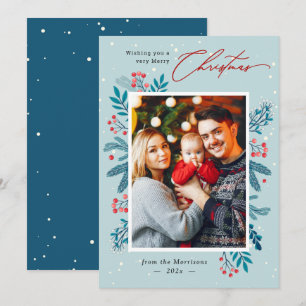 Cartes Pour Fêtes Annuelles Blanche neige Noël Floral Pine Feuilles Photo