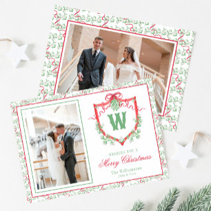 Cartes Pour Fêtes Annuelles Blason de monogramme au gui à l'aquarelle