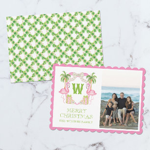 Cartes Pour Fêtes Annuelles Blason de monogramme de Noël au flamant rose aquar