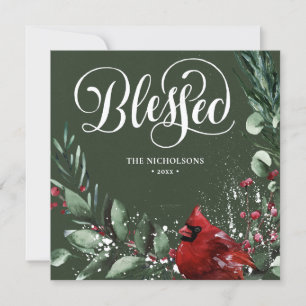 Cartes Pour Fêtes Annuelles Blessé Festive Green Script Rouge Berry Pine Bough