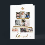 Cartes Pour Fêtes Annuelles Blessé Gold Script Christmas Tree Photo Collage<br><div class="desc">Célébrez la joie et la chaleur de la saison des Fêtes avec notre "Blessed Gold Script Christmas Tree Photo Collage Card." Cette carte n'est pas seulement un salut, c'est un moyen sincère de se connecter avec ses proches et de partager les moments spéciaux qui font briller votre année. 🌲 Collage...</div>