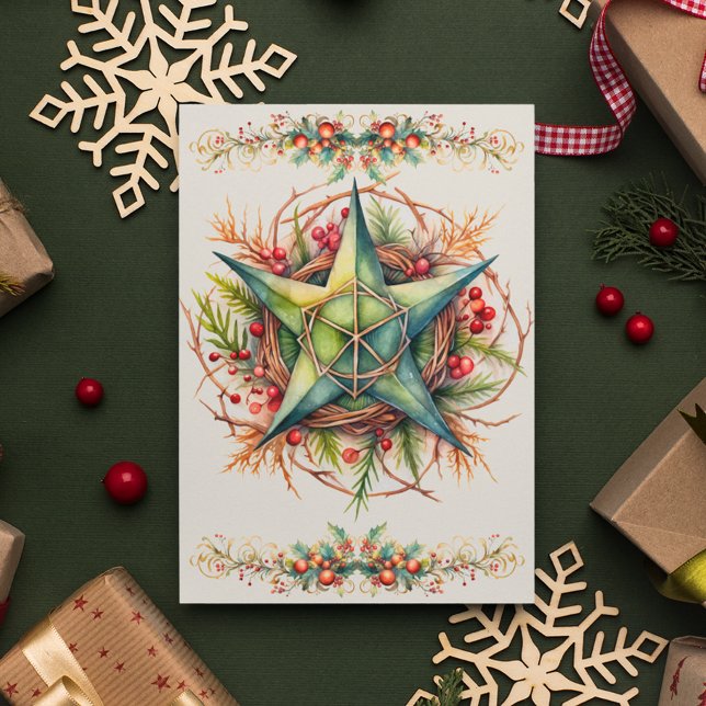 Cartes Pour Fêtes Annuelles Blessé Yule Winter Solstice Pentacle Holly Berry (Créateur téléchargé)