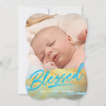 "Blessed" Gold Foil Photo Birth Announcement