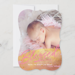 Cartes Pour Fêtes Annuelles "Blessed" Gold Foil Photo Birth Announcement