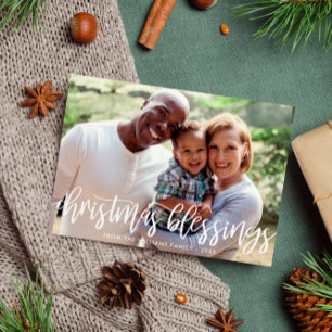 Cartes Pour Fêtes Annuelles Blessures de Noël Brosse Script Famille Photo