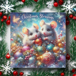 Cartes Pour Fêtes Annuelles Blessures de Noël colorées mignonnes souris festiv