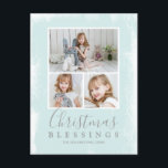 Cartes Pour Fêtes Annuelles Blessures de Noël Pastel Green Photo Collage<br><div class="desc">Envoyez votre joie de fêtes avec cette carte postale de Noël simple et moderne avec un collage photo avec trois de vos photos de famille préférées sur un arrière - plan de texture verte à la menthe avec le salut religieux, "Bénédictions de Noël" avec votre nom de famille et l'année....</div>