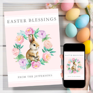 Cartes Pour Fêtes Annuelles Blessures de Pâques Pink Floral Bunny