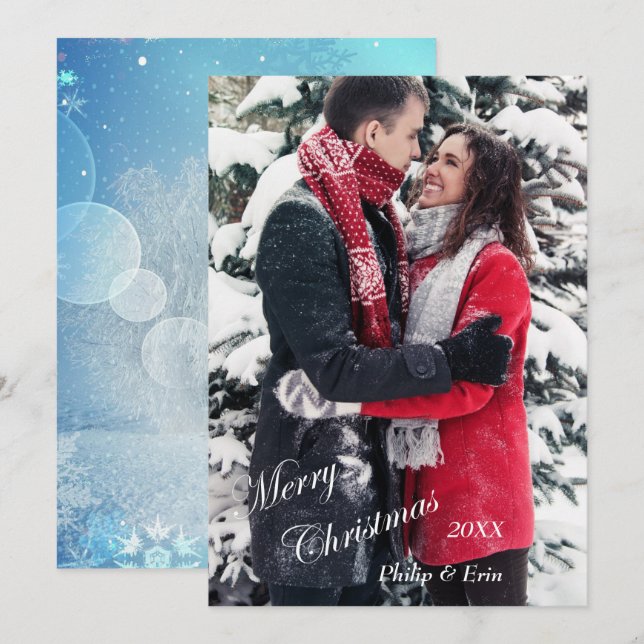 Cartes Pour Fêtes Annuelles Bleu Abstrait hiver moderne Noël (Devant / Derrière)