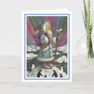 Cartes Pour Fêtes Annuelles BLEU BELSNICKLE, NORTHERN LIGHTS & PENGUINS Verse