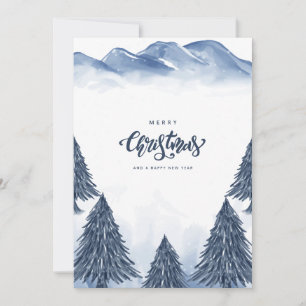 Cartes Pour Fêtes Annuelles Bleu Blanc Paysage d'hiver Salutation de Noël