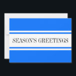 Cartes Pour Fêtes Annuelles Bleu Bleu Bleu Joyeuses Fêtes Bleu Bleu Bleu Bleu<br><div class="desc">Ce design sportif de vacances d'hiver présente du texte "Bonnes Fêtes" à l'intérieur de larges bandes blanches de course contre des bords extérieurs bleu vif.</div>