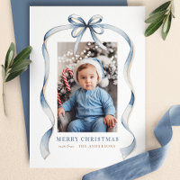 Bleu Bow Wavy Ribbon Frame Joyeux Noël Photo